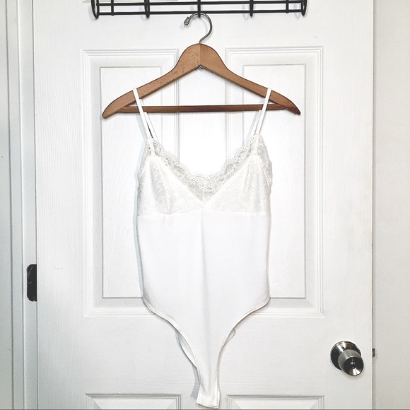 White Lace Camisole Bustier Bodysuit with Snaps